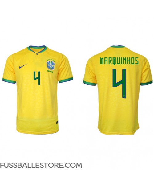 Günstige Brasilien Marquinhos #4 Heimtrikot WM 2022 Kurzarm